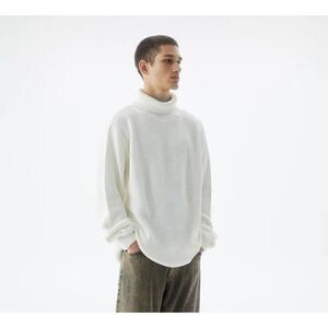 Pull & Bear Ribbed Turtleneck Sweater Ivory Cream NWOT Mens Large L